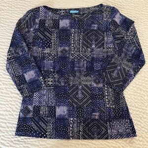 J.McLaughlin blue patchwork print 3/4 sleeve top size M